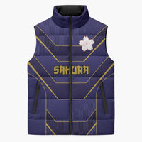 Japan Pacific Rugby 2022-23 Custom Sleeveless Puffer Jacket Blue Sakura Japanese Wave Pattern - Polynesian Pride