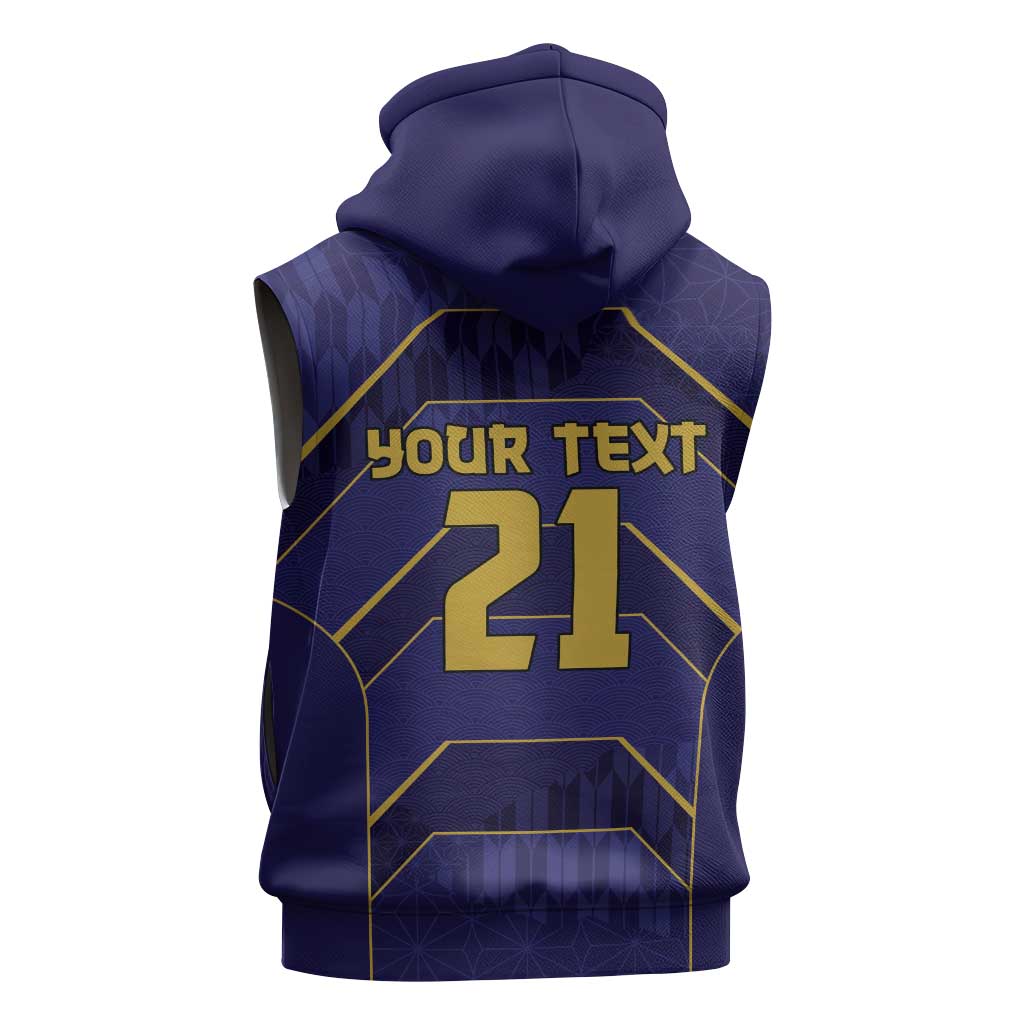 Japan Pacific Rugby 2022-23 Custom Sleeveless Zip Hoodie Blue Sakura Japanese Wave Pattern - Polynesian Pride