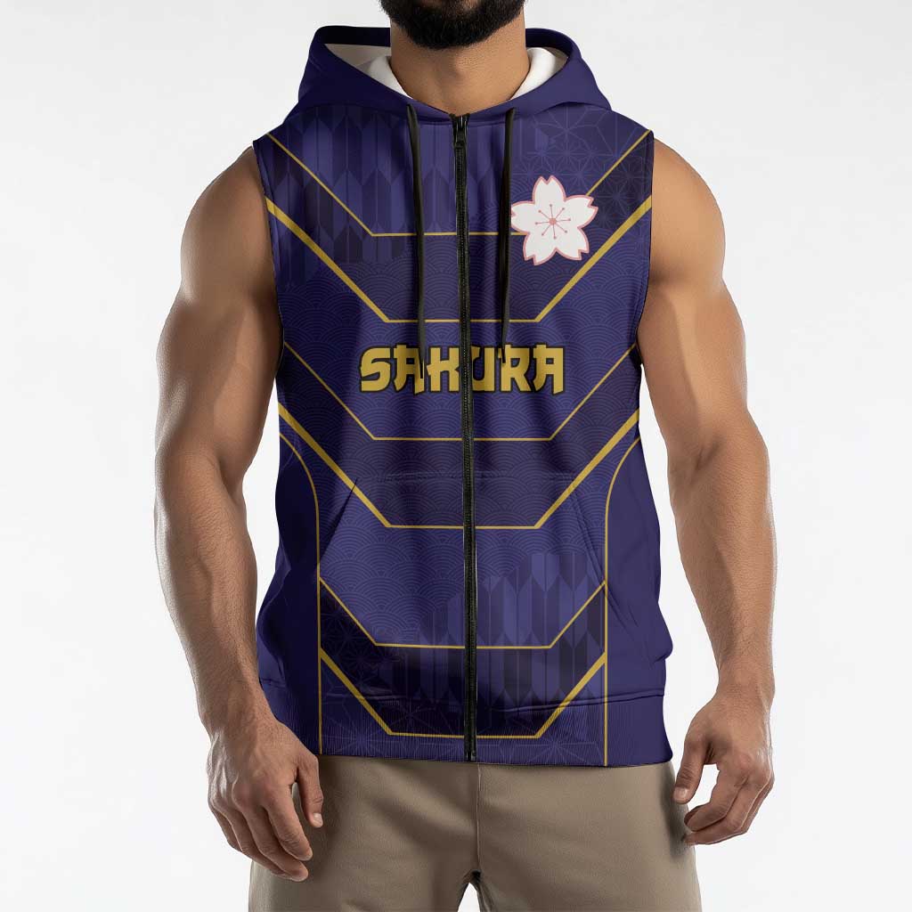 Japan Pacific Rugby 2022-23 Custom Sleeveless Zip Hoodie Blue Sakura Japanese Wave Pattern - Polynesian Pride