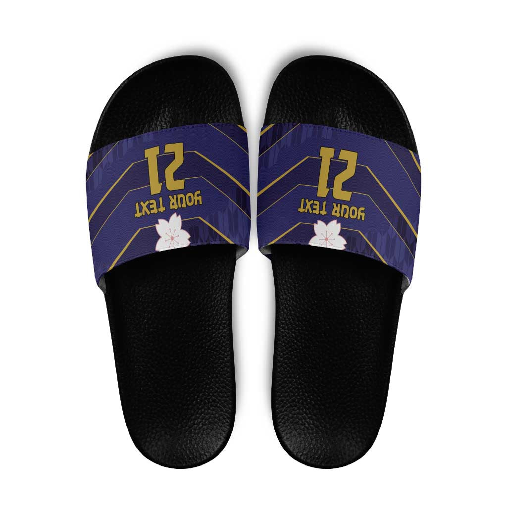 Japan Pacific Rugby 2022-23 Custom Slide Sandals Blue Sakura Japanese Wave Pattern - Polynesian Pride
