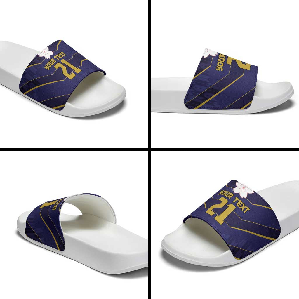Japan Pacific Rugby 2022-23 Custom Slide Sandals Blue Sakura Japanese Wave Pattern - Polynesian Pride