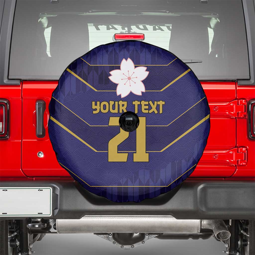 Japan Pacific Rugby 2022-23 Custom Spare Tire Cover Blue Sakura Japanese Wave Pattern
