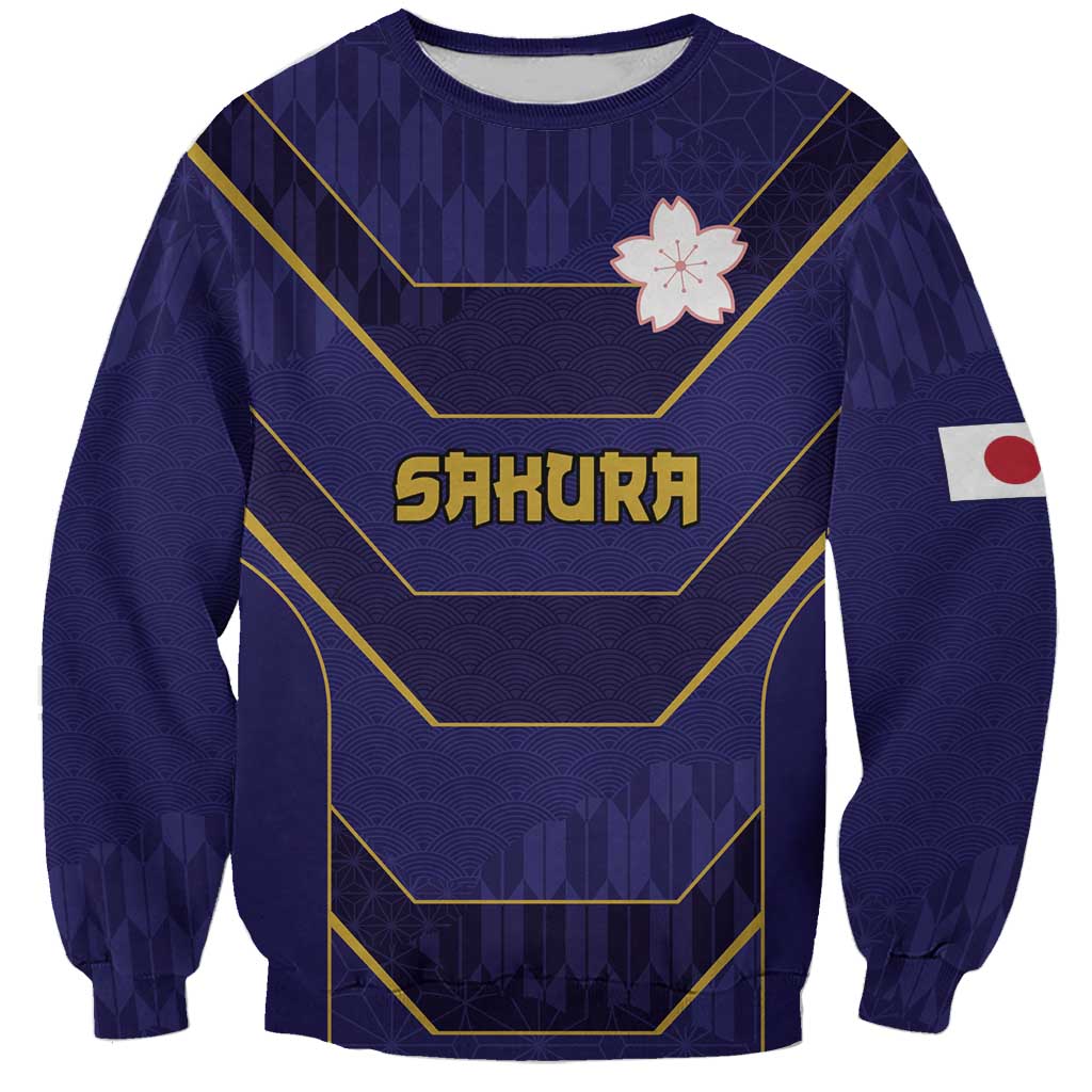 Japan Pacific Rugby 2022-23 Custom Sweatshirt Blue Sakura Japanese Wave Pattern