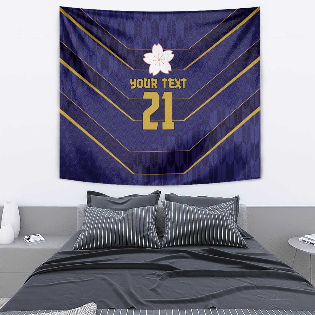 Japan Pacific Rugby 2022-23 Custom Tapestry Blue Sakura Japanese Wave Pattern