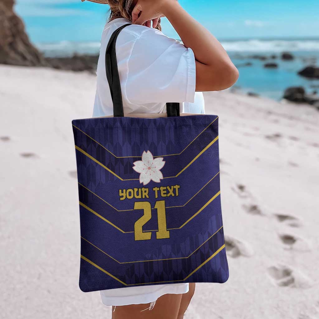 Japan Pacific Rugby 2022-23 Custom Tote Bag Blue Sakura Japanese Wave Pattern - Polynesian Pride