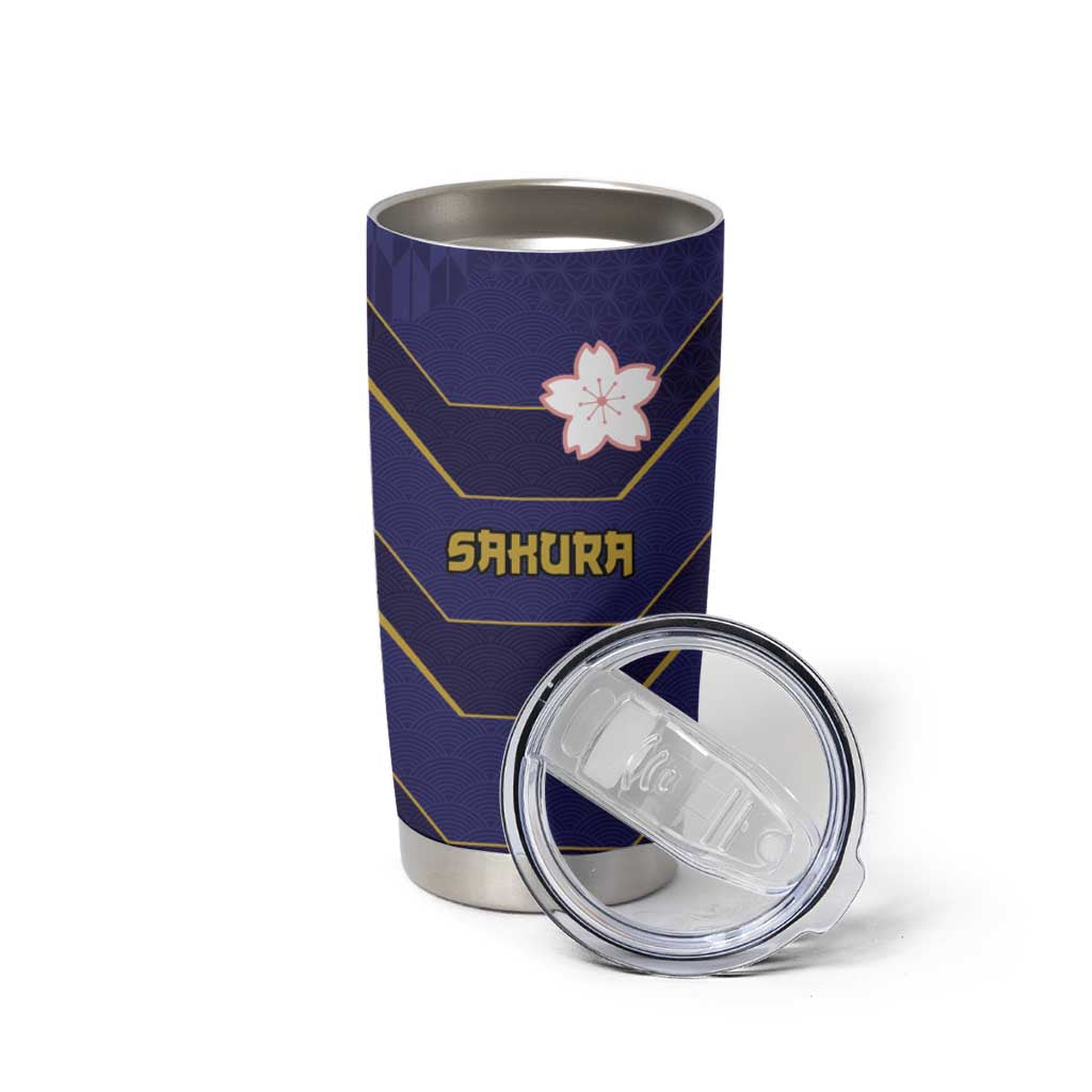 Japan Pacific Rugby 2022-23 Custom Tumbler Cup Blue Sakura Japanese Wave Pattern