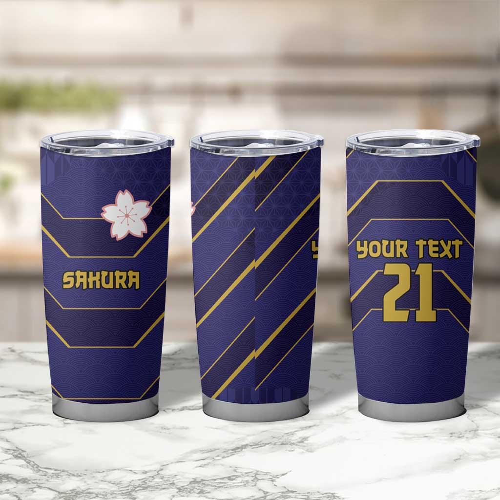 Japan Pacific Rugby 2022-23 Custom Tumbler Cup Blue Sakura Japanese Wave Pattern