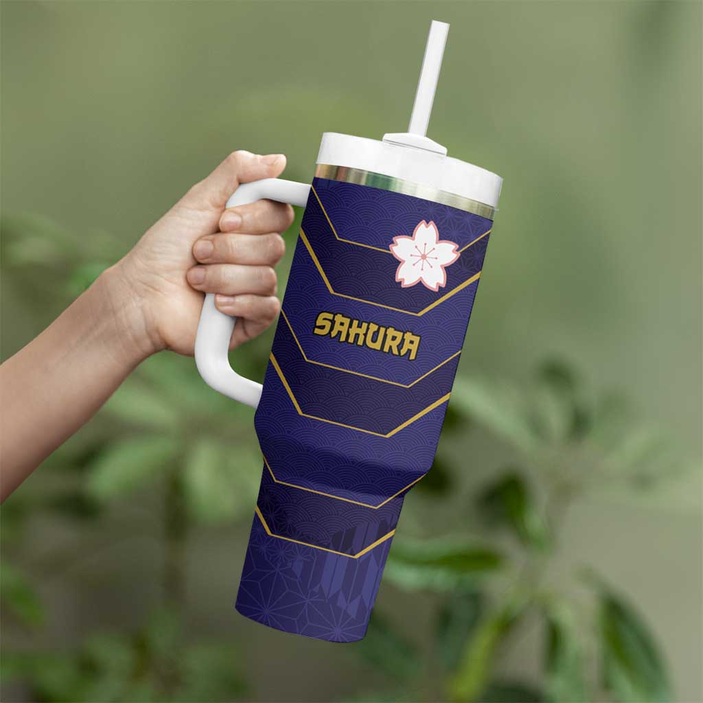Japan Pacific Rugby 2022-23 Custom Tumbler With Handle Blue Sakura Japanese Wave Pattern