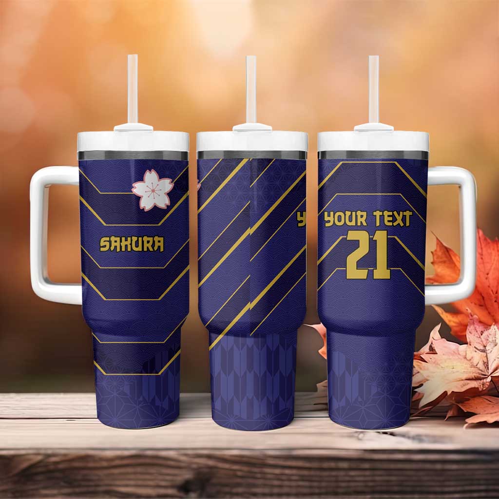 Japan Pacific Rugby 2022-23 Custom Tumbler With Handle Blue Sakura Japanese Wave Pattern