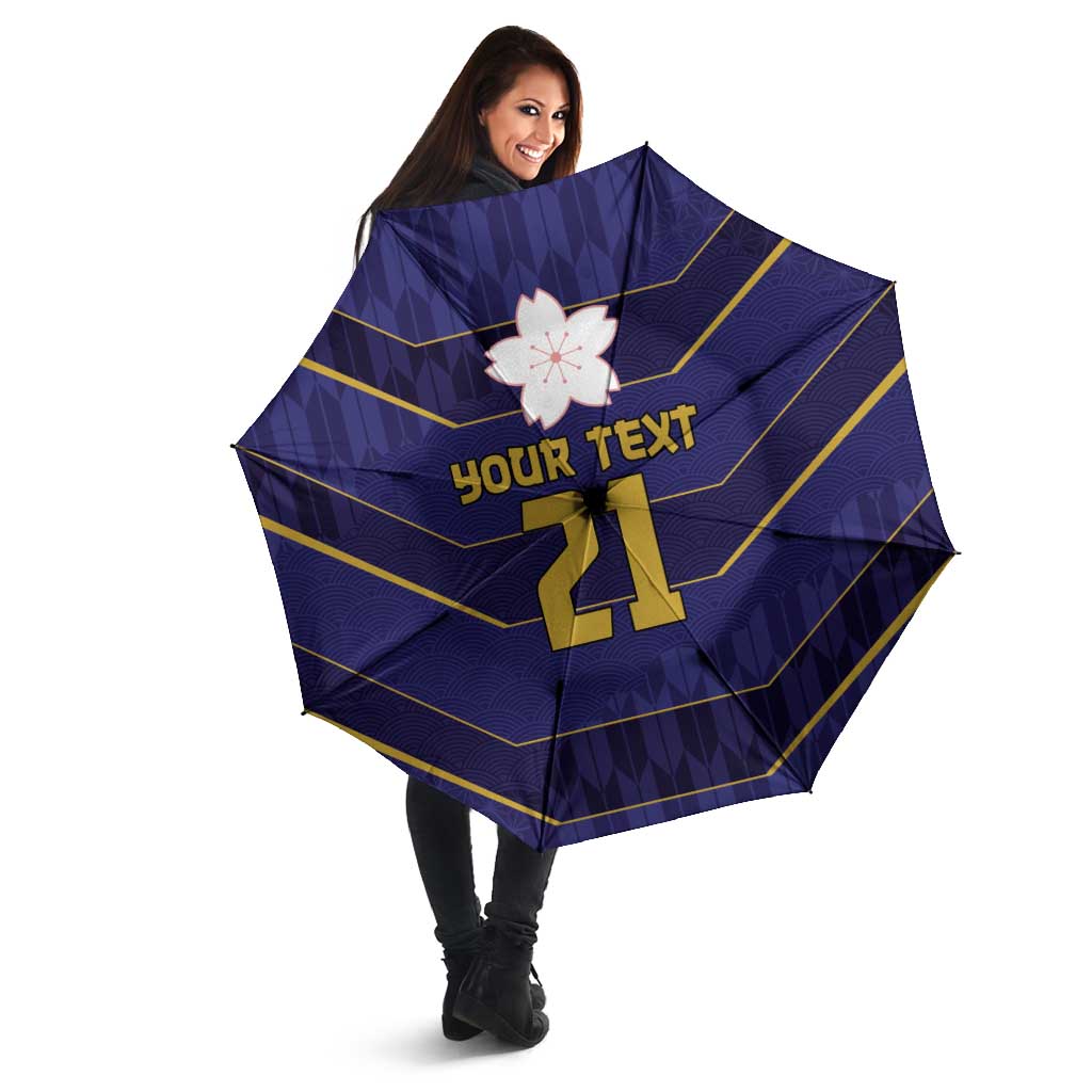 Japan Pacific Rugby 2022-23 Custom Umbrella Blue Sakura Japanese Wave Pattern - Polynesian Pride