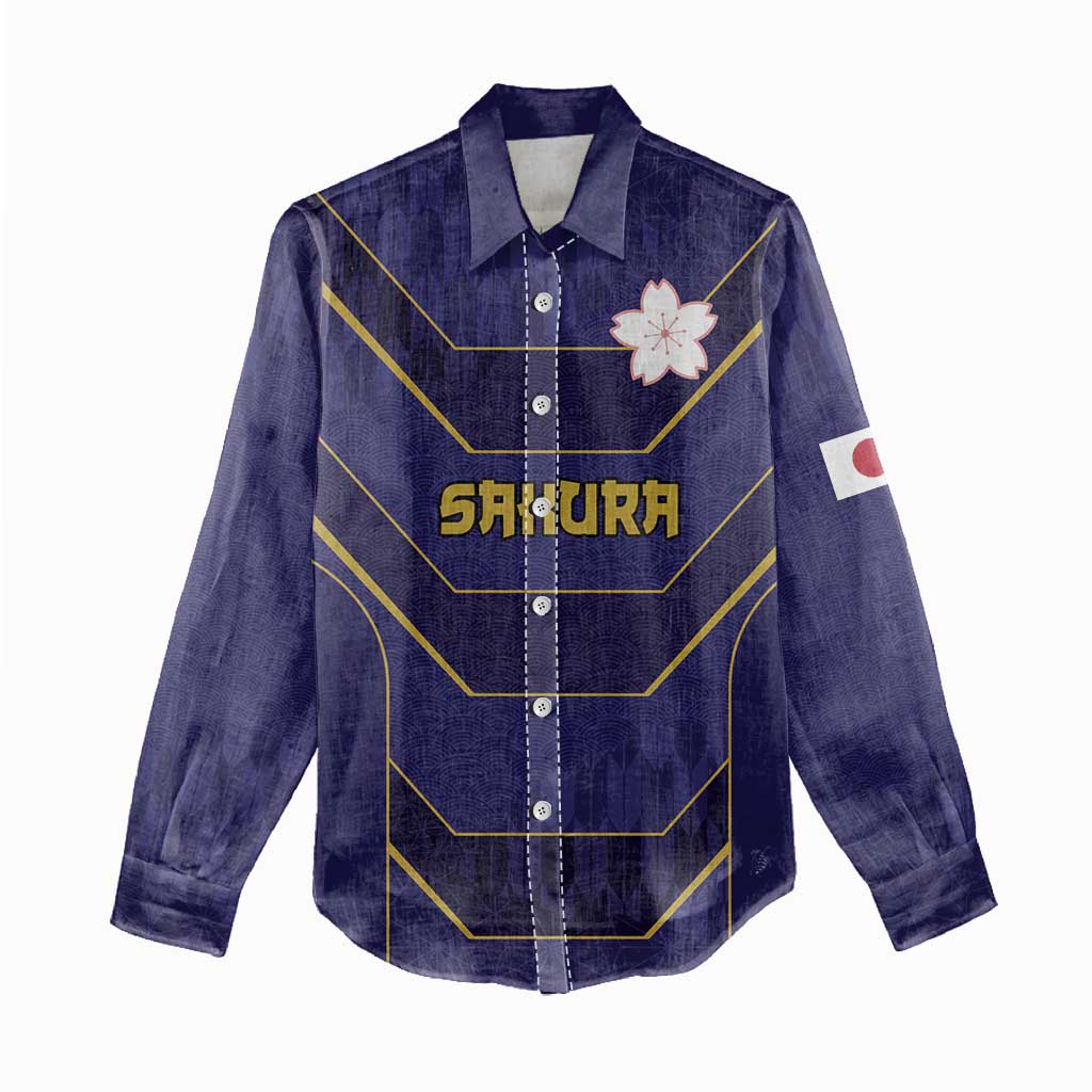 Japan Pacific Rugby 2022-23 Custom Women Casual Shirt Blue Sakura Japanese Wave Pattern