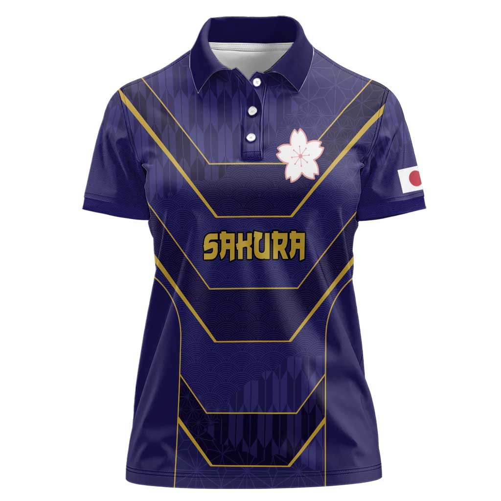 Japan Pacific Rugby 2022-23 Custom Women Polo Shirt Blue Sakura Japanese Wave Pattern LT9 Female Blue - Polynesian Pride