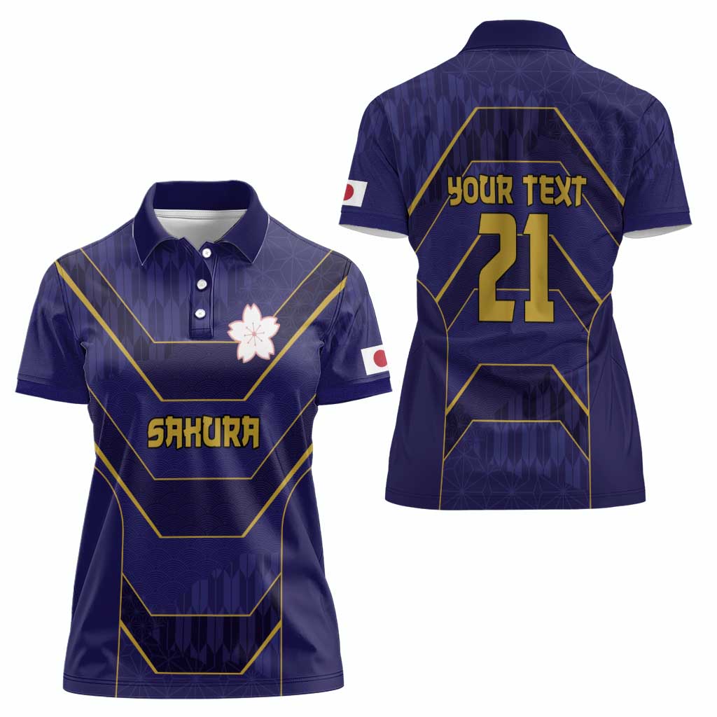 Japan Pacific Rugby 2022-23 Custom Women Polo Shirt Blue Sakura Japanese Wave Pattern LT9 - Polynesian Pride