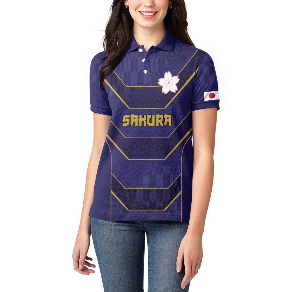 Japan Pacific Rugby 2022-23 Custom Women Polo Shirt Blue Sakura Japanese Wave Pattern LT9 - Polynesian Pride