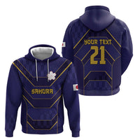 Japan Pacific Rugby 2022-23 Custom Zip Hoodie Blue Sakura Japanese Wave Pattern