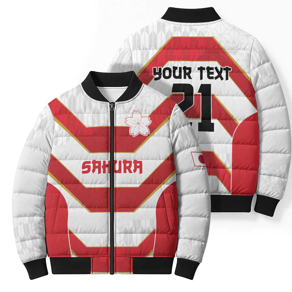 Japan Pacific Rugby 2022-23 Custom Bomber Puffer Jacket Red Sakura Japanese Wave Pattern - Polynesian Pride