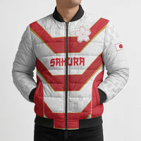 Japan Pacific Rugby 2022-23 Custom Bomber Puffer Jacket Red Sakura Japanese Wave Pattern - Polynesian Pride