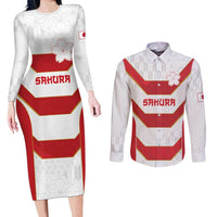 Japan Pacific Rugby 2022-23 Custom Couples Matching Long Sleeve Bodycon Dress and Long Sleeve Button Shirt Red Sakura Japanese Wave Pattern