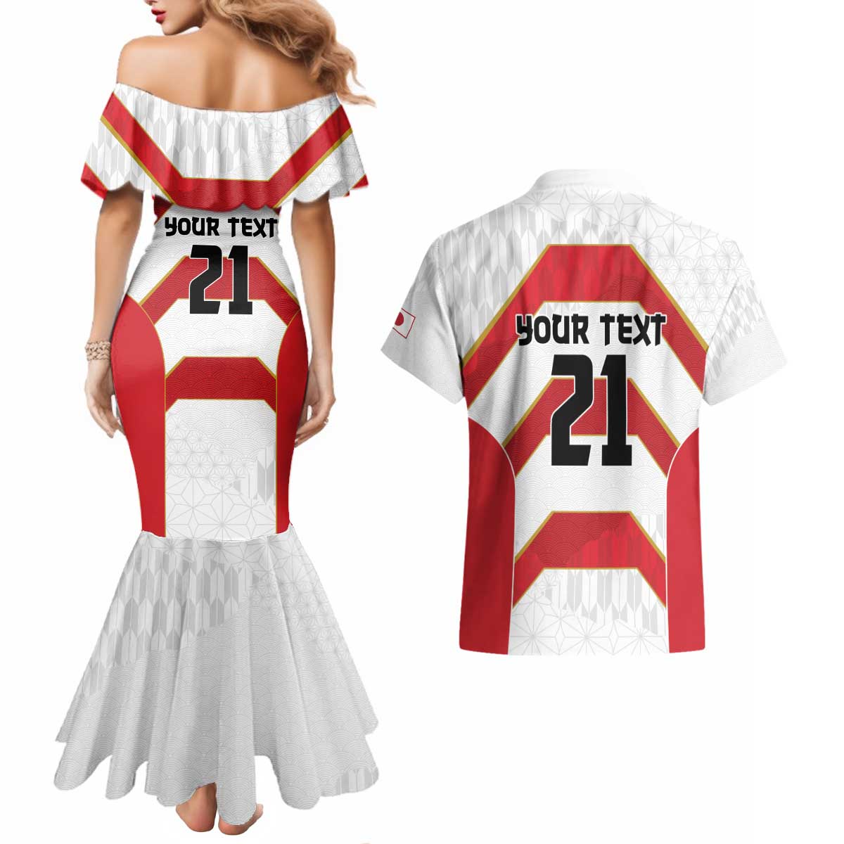 Japan Pacific Rugby 2022-23 Custom Couples Matching Mermaid Dress and Hawaiian Shirt Red Sakura Japanese Wave Pattern