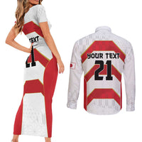 Japan Pacific Rugby 2022-23 Custom Couples Matching Short Sleeve Bodycon Dress and Long Sleeve Button Shirt Red Sakura Japanese Wave Pattern