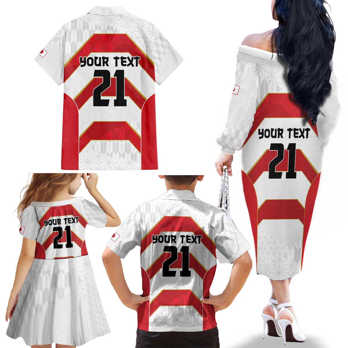 Japan Pacific Rugby 2022-23 Custom Family Matching Off The Shoulder Long Sleeve Dress and Hawaiian Shirt Red Sakura Japanese Wave Pattern