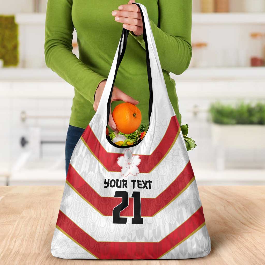 Japan Pacific Rugby 2022-23 Custom Grocery Bag Red Sakura Japanese Wave Pattern