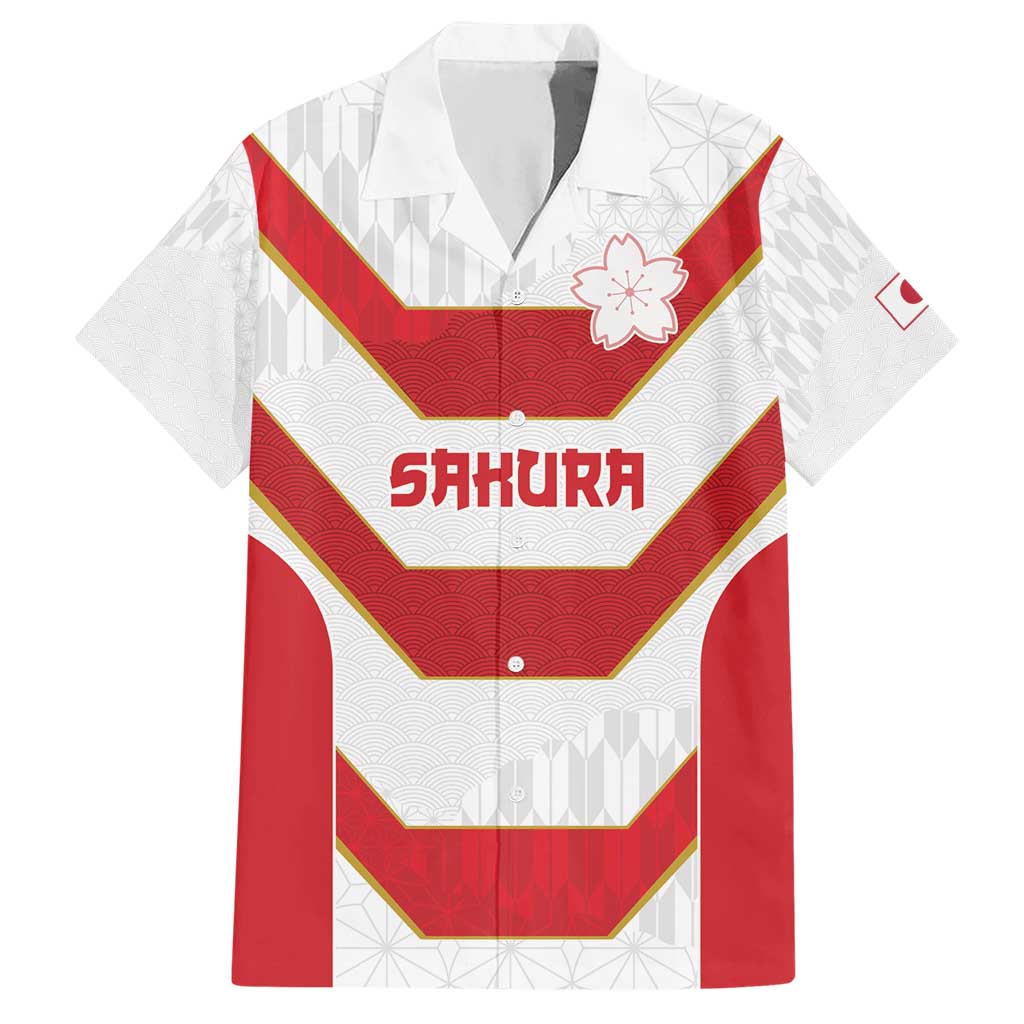 Japan Pacific Rugby 2022-23 Custom Hawaiian Shirt Red Sakura Japanese Wave Pattern