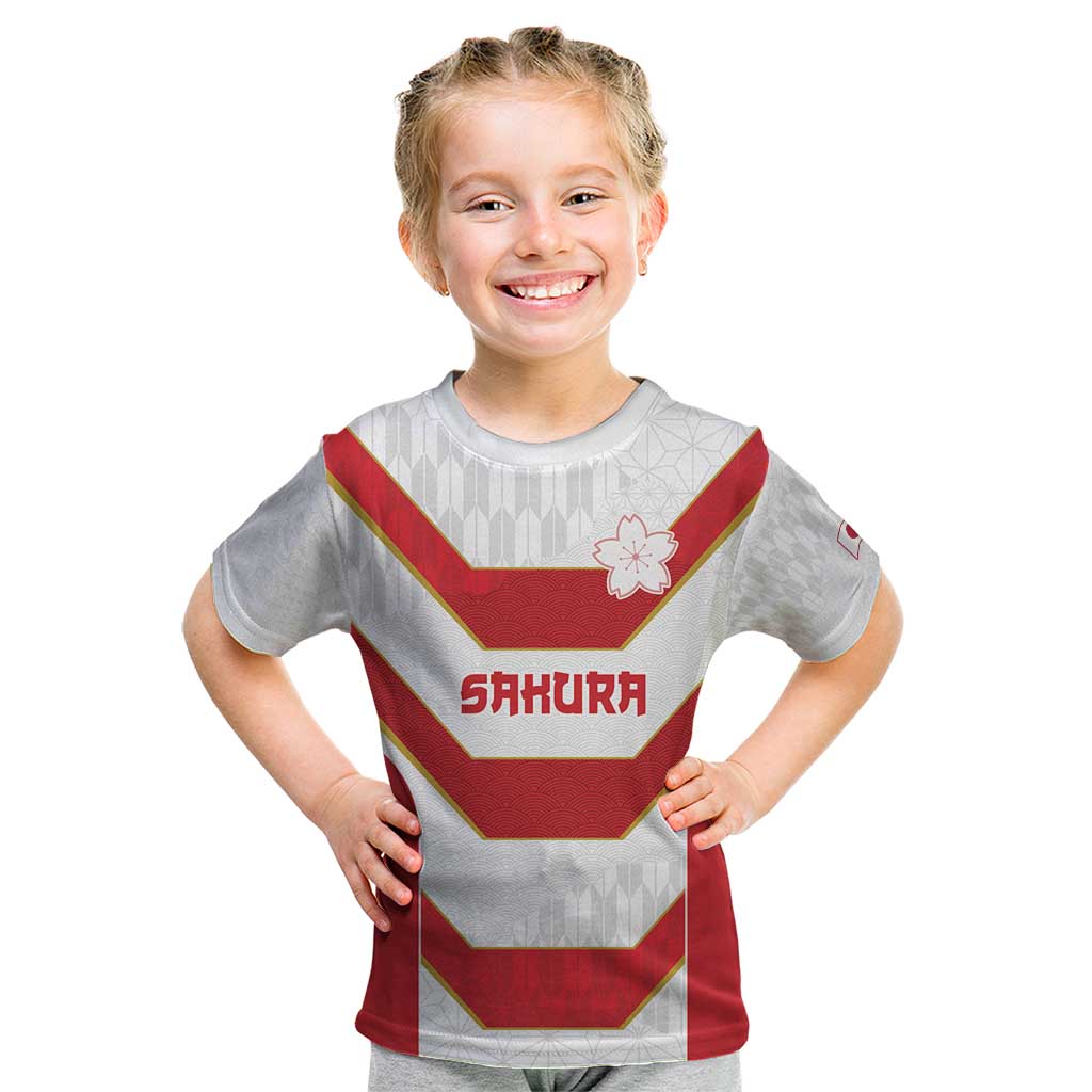 Japan Pacific Rugby 2022-23 Custom Kid T Shirt Red Sakura Japanese Wave Pattern