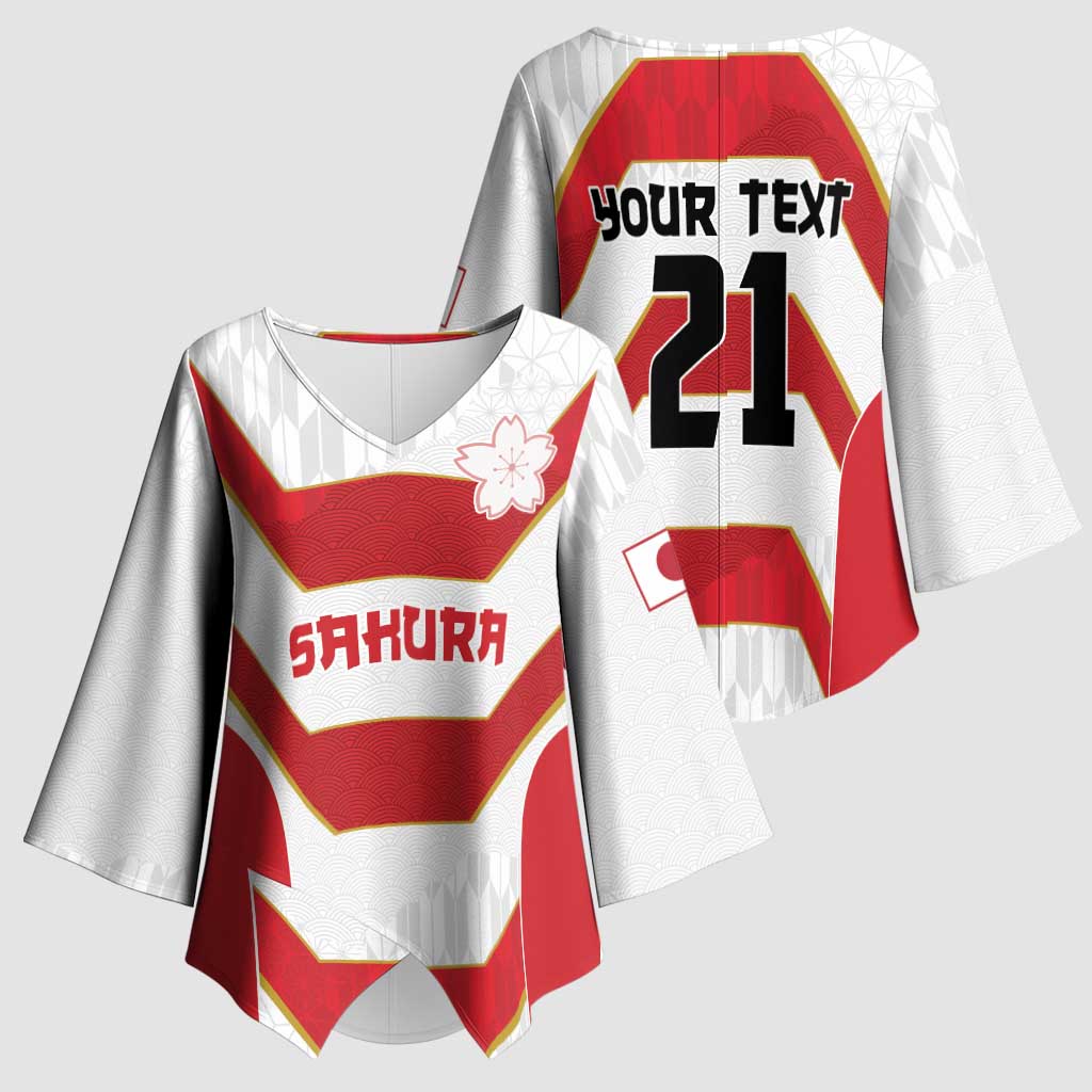 Japan Pacific Rugby 2022-23 Custom Kimono Sleeve Blouse Red Sakura Japanese Wave Pattern - Polynesian Pride