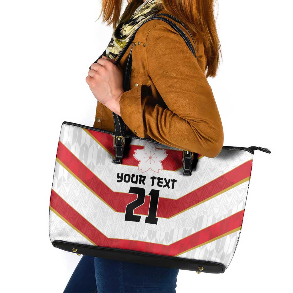 Japan Pacific Rugby 2022-23 Custom Leather Tote Bag Red Sakura Japanese Wave Pattern