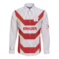 Japan Pacific Rugby 2022-23 Custom Long Sleeve Button Shirt Red Sakura Japanese Wave Pattern
