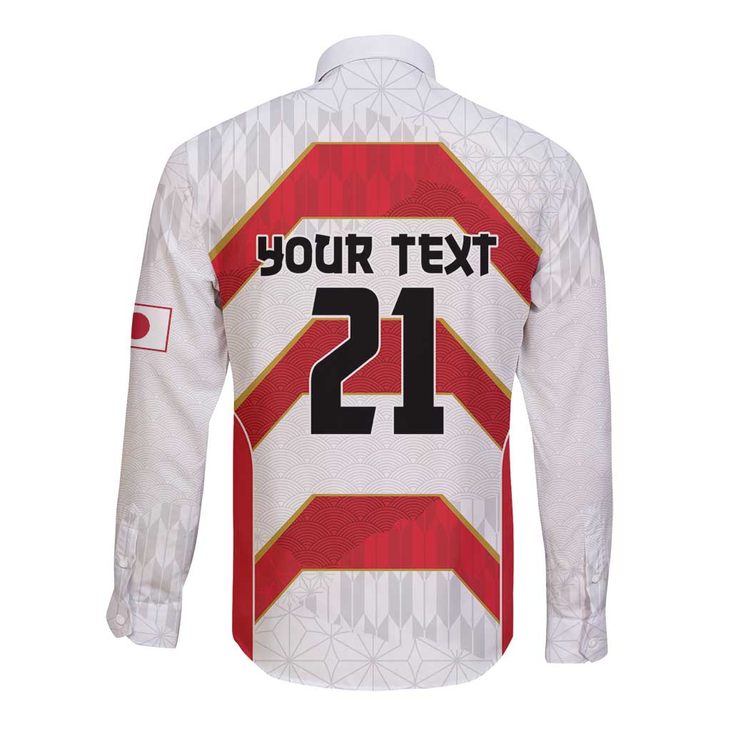 Japan Pacific Rugby 2022-23 Custom Long Sleeve Button Shirt Red Sakura Japanese Wave Pattern