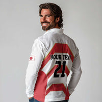 Japan Pacific Rugby 2022-23 Custom Long Sleeve Polo Shirt Red Sakura Japanese Wave Pattern