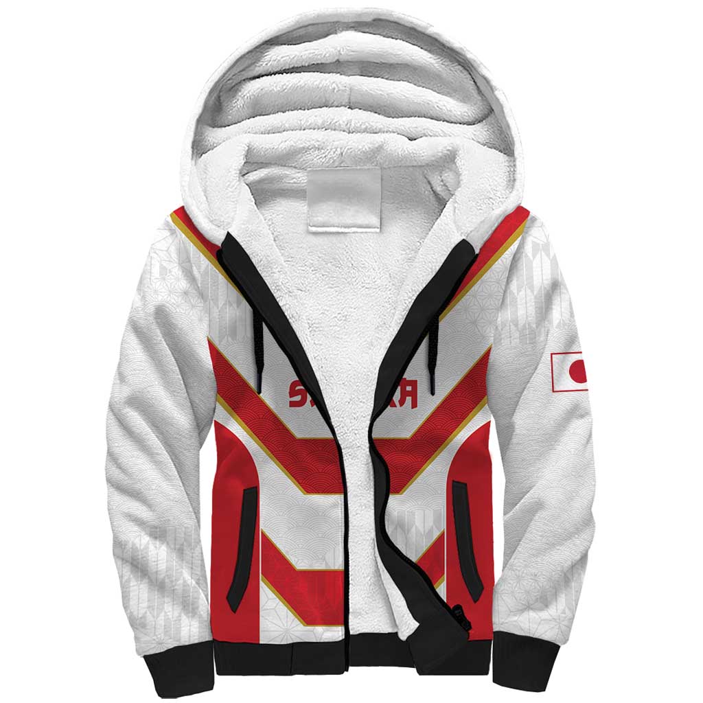Japan Pacific Rugby 2022-23 Custom Sherpa Hoodie Red Sakura Japanese Wave Pattern