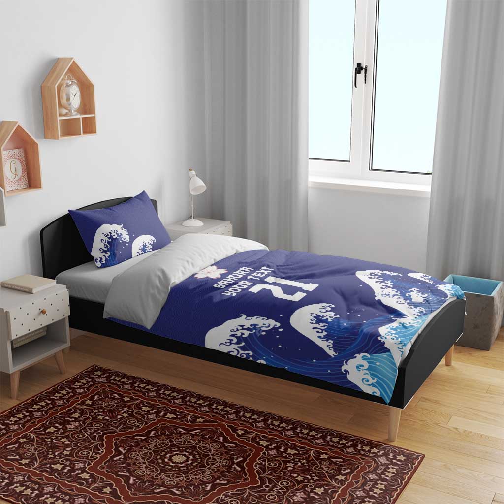 Japan Pacific Rugby Custom Bedding Set Go Sakura Japanese Wave Pattern