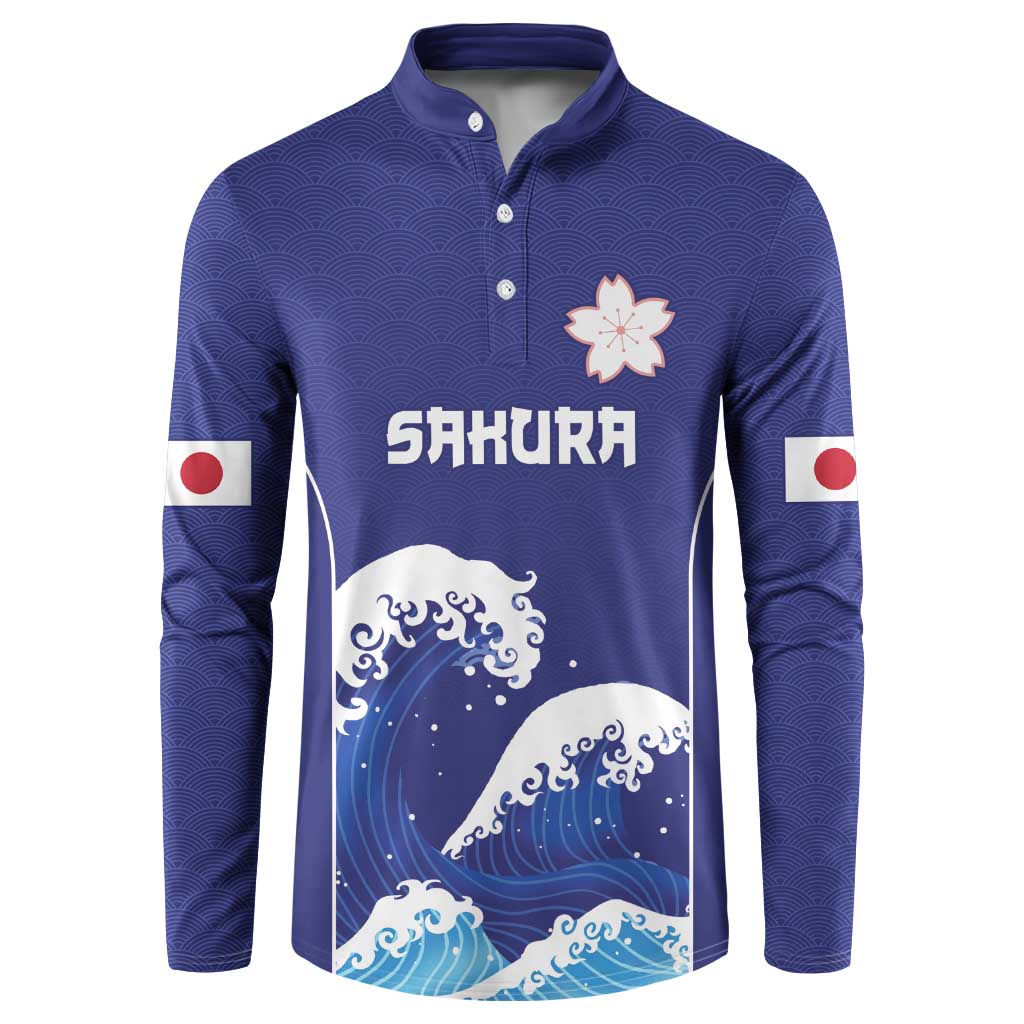 Japan Pacific Rugby Custom Button Sweatshirt Go Sakura Japanese Wave Pattern