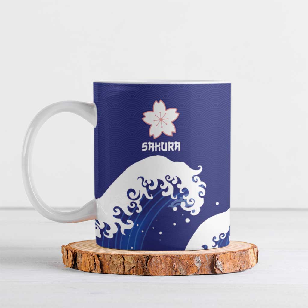 Japan Pacific Rugby Custom Ceramic Mug Go Sakura Japanese Wave Pattern - Polynesian Pride