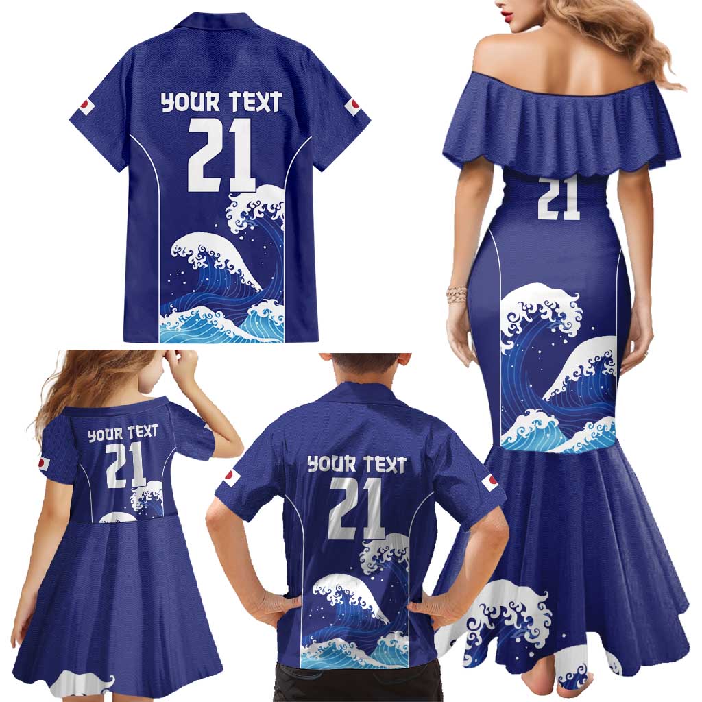 Japan Pacific Rugby Custom Family Matching Mermaid Dress and Hawaiian Shirt Go Sakura Japanese Wave Pattern