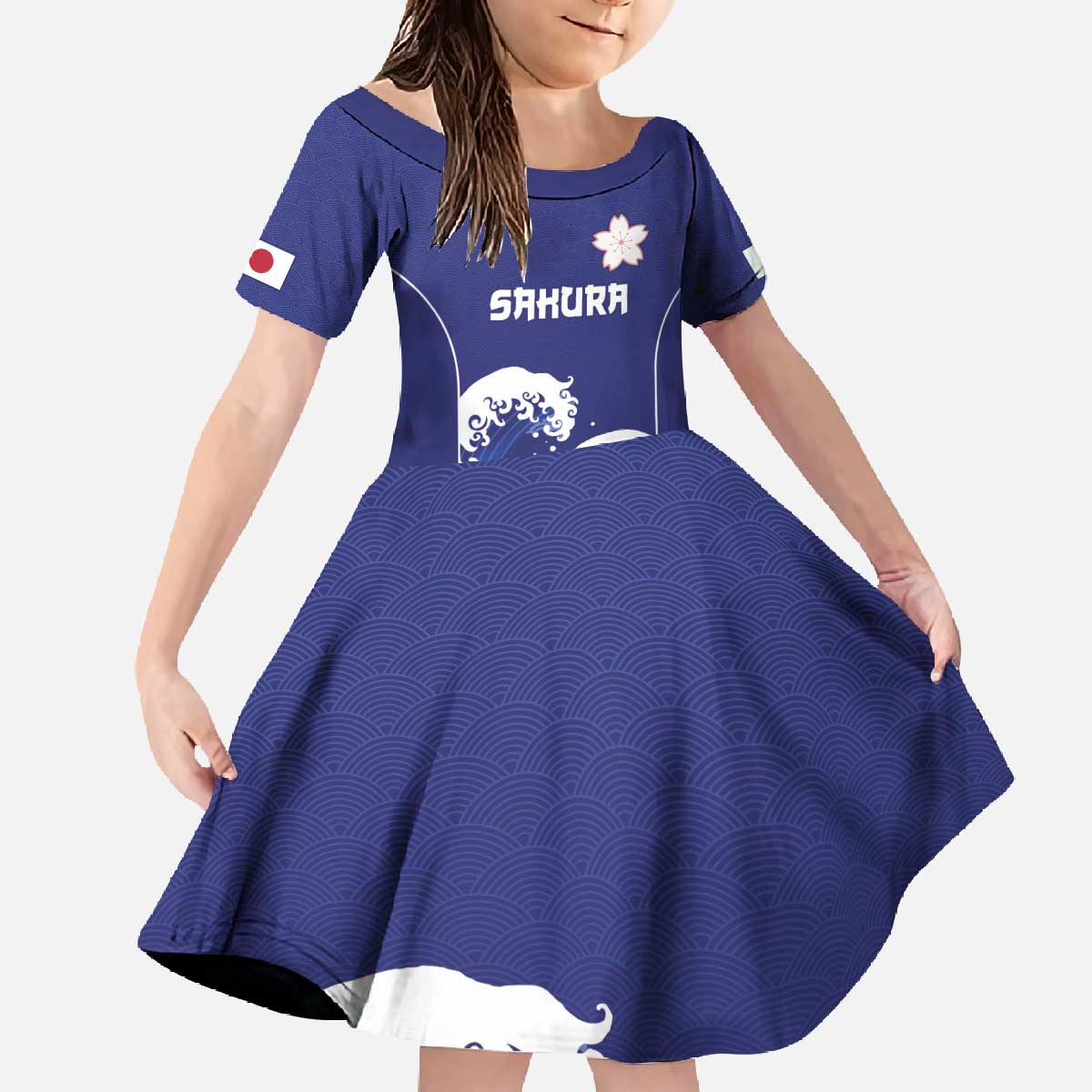 Japan Pacific Rugby Custom Family Matching Off The Shoulder Long Sleeve Dress and Hawaiian Shirt Go Sakura Japanese Wave Pattern
