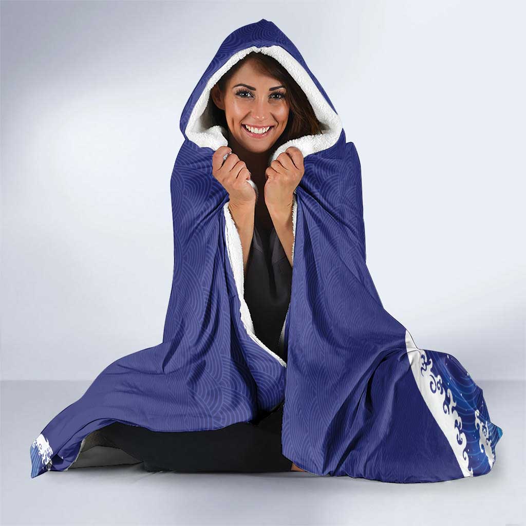 Japan Pacific Rugby Custom Hooded Blanket Go Sakura Japanese Wave Pattern