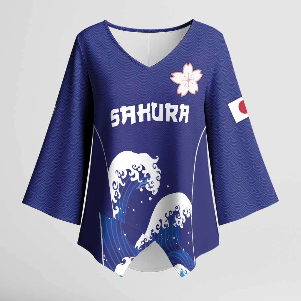 Japan Pacific Rugby Custom Kimono Sleeve Blouse Go Sakura Japanese Wave Pattern - Polynesian Pride