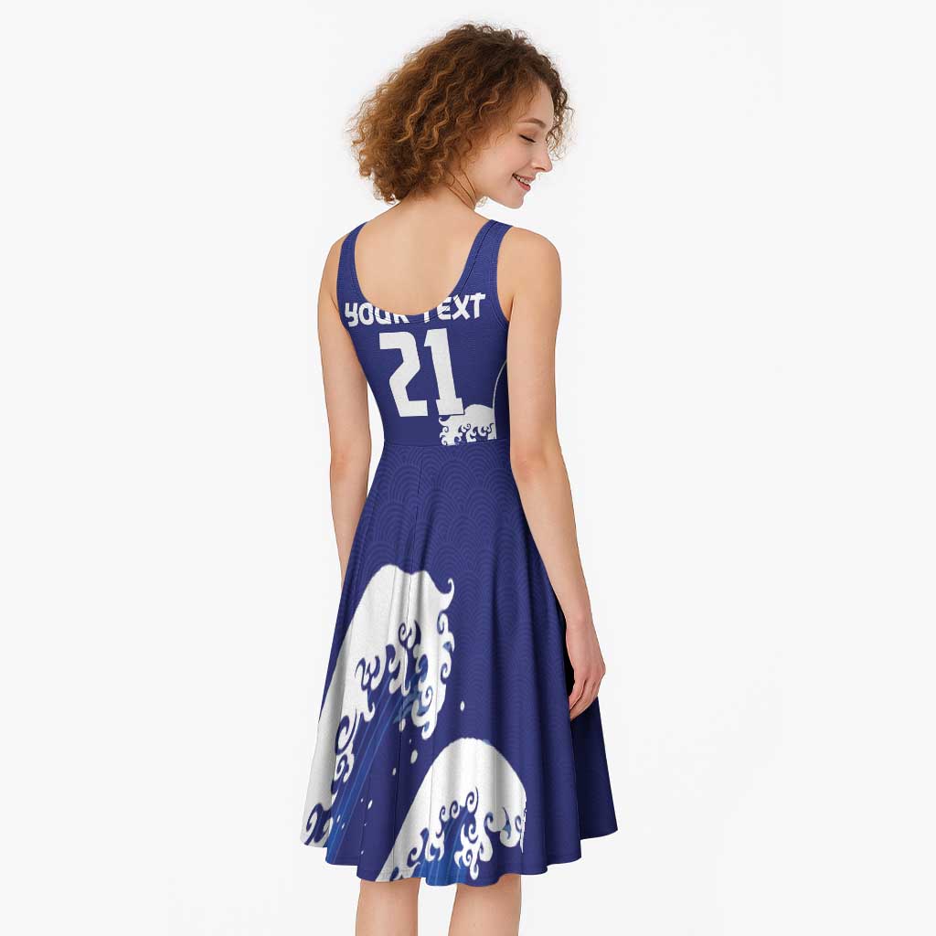 Japan Pacific Rugby Custom Midi Dress Go Sakura Japanese Wave Pattern - Polynesian Pride