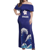 Japan Pacific Rugby Custom Off Shoulder Maxi Dress Go Sakura Japanese Wave Pattern LT9 Women Blue - Polynesian Pride