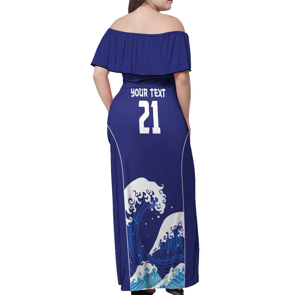 Japan Pacific Rugby Custom Off Shoulder Maxi Dress Go Sakura Japanese Wave Pattern LT9 - Polynesian Pride