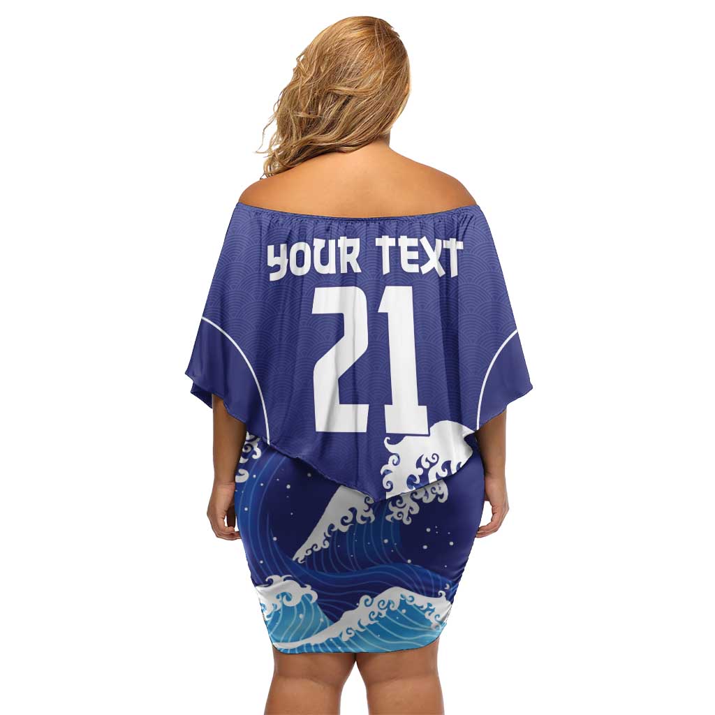 Japan Pacific Rugby Custom Off Shoulder Short Dress Go Sakura Japanese Wave Pattern LT9 - Polynesian Pride