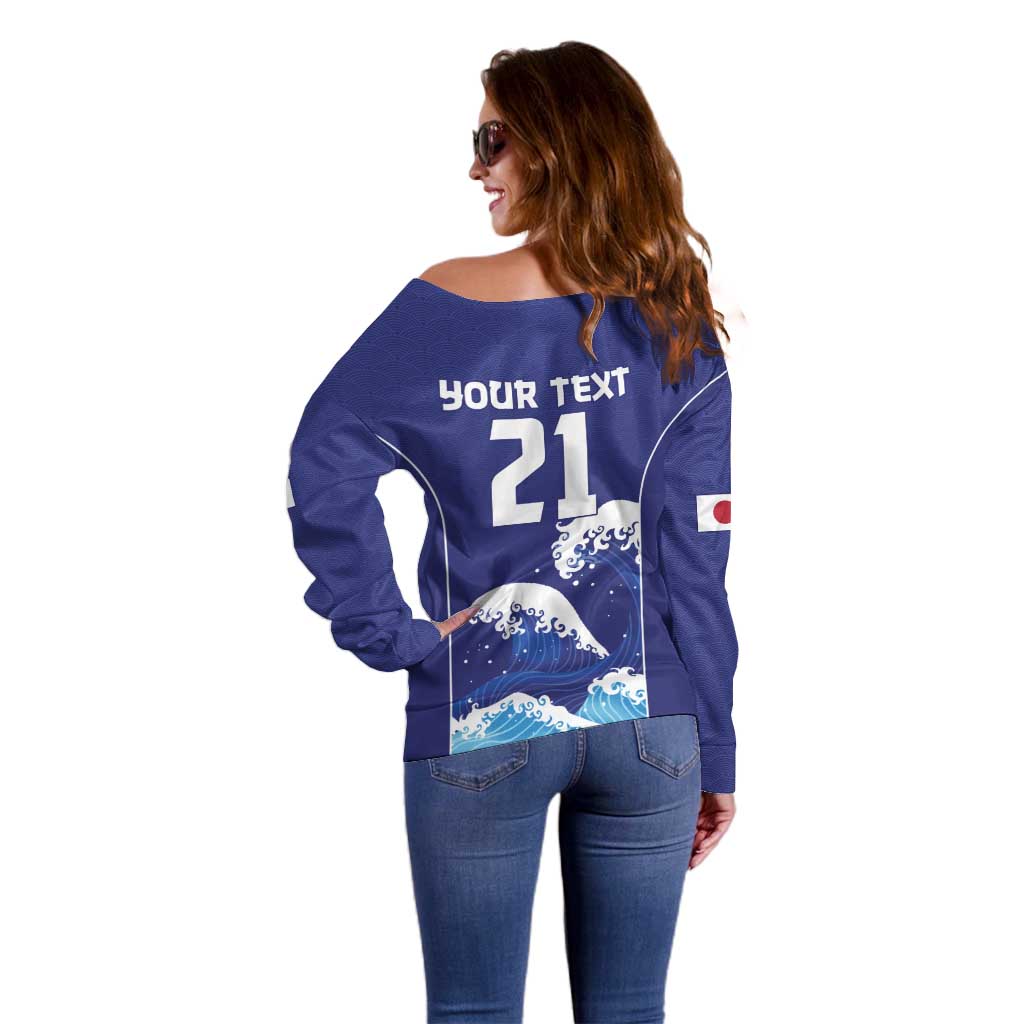 Japan Pacific Rugby Custom Off Shoulder Sweater Go Sakura Japanese Wave Pattern