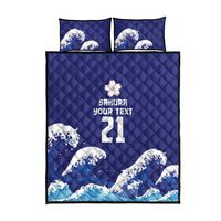 Japan Pacific Rugby Custom Quilt Bed Set Go Sakura Japanese Wave Pattern