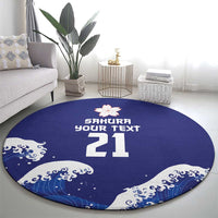Japan Pacific Rugby Custom Round Carpet Go Sakura Japanese Wave Pattern