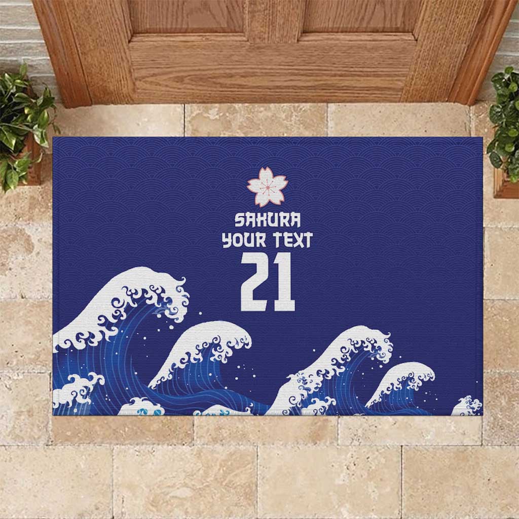 Japan Pacific Rugby Custom Rubber Doormat Go Sakura Japanese Wave Pattern