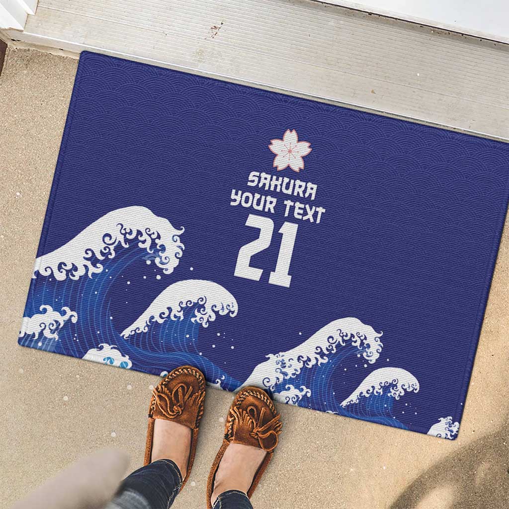 Japan Pacific Rugby Custom Rubber Doormat Go Sakura Japanese Wave Pattern